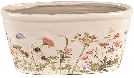 Clayre & Eef Blumentopf Indoor 27x13x14 cm Rosa Beige Keramik Oval Blumen
