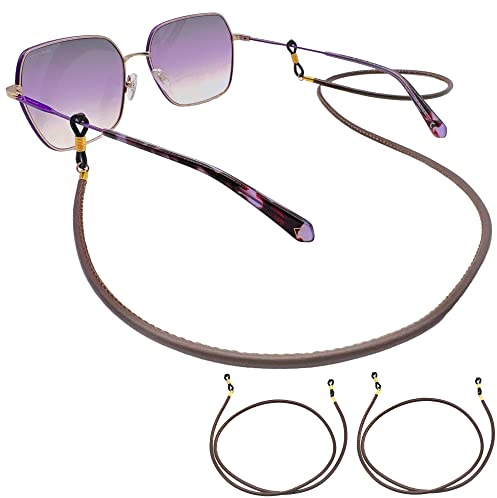 GERNEO® – Liverpool – Premium Leder Brillenband & Brillenkordel – Doppelpack in braun und gold Halterungen – Glattlederoptik Unisex PU Brillenkordel für Lesebrille & Sonnenbrille
