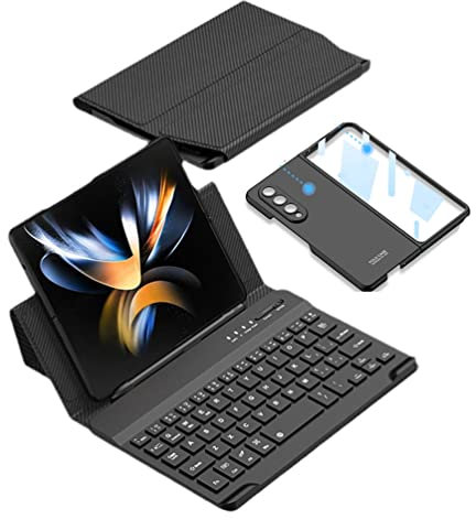 Wireless Keyboard +Leather Filo Case+Phone Case for Samsung Galaxy Z Fold 4 / Z Fold 3 5G Bluetooth Keyboard Folding Stand Funda (Grain)