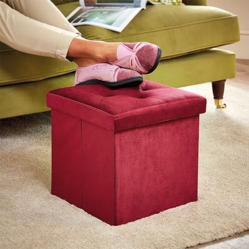 Velvet Multi-use Foldable Footstool and Storage Box (Wine)