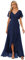 Ever-Pretty Vestido de Gala Escote en V Manga Volantes A-línea sin Respaldo Alto Bajo Largo sin Elasticidad para Mujer Cómodo Azul Marino 40