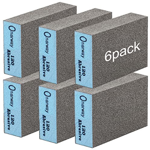 Onarway Sanding Blocks 6 Packs Wet and Dry Dual-use Sanding Sponges - Medium 120 Grits: Washable and Reusable for Wood Metal Wall Polish