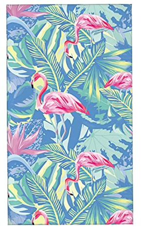 QQIAEJIA Handtuch mit Flamingos und Strandpalmenblättern, dekorative Fingerspitzenhandtücher, vielseitig einsetzbar für Badezimmer, Küche, Fitnessstudio und Spa, 27,5 x 15,7