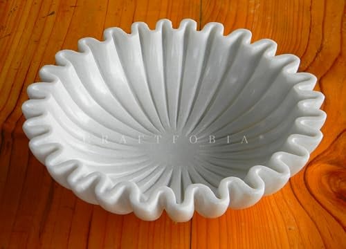 CRAFTFOBIA Handgefertigte Marmorschale - Antike Jakobsmuschelschale, Obstschale, Vintage-Ringschale, Dekorative Rüschenschale, 17,8 cm