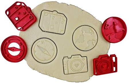 3DKOUPE - Ausstechform Reise – Koffer, Kompass, Kamera, Globus