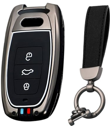 KUNIO Schlüsselhülle Passt für Audi A4 A5 A6 A7 A8 RS4 RS5 RS6 RS7 Q5 Q8 R8 S4 S5 S6 S7 Metallgehäuse Keyless Schlüsselcover Schutz Schlüsselcase 3 Tasten Schlüsselanhänger B Schwarz