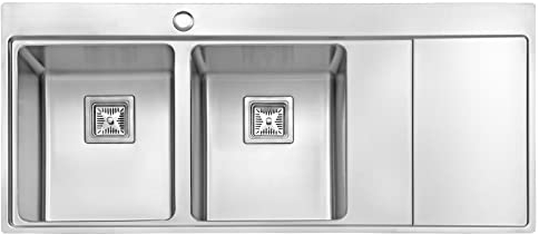 évier de cuisine Évier de cuisine encastré 1,2 mm d'épaisseur en acier inoxydable double 2,0 grand bol rectangulaire égouttoir à droite bouchon de crépine carré kit de tuyau d'évacuation Suitable Conv