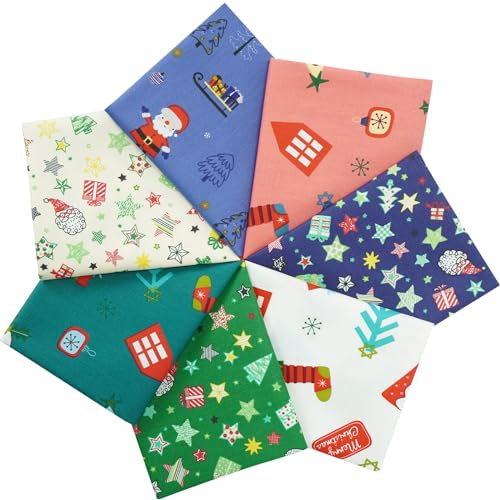Qililandiy Baumwollstoff 100% Baumwolle Nähstoffe mit verschiedenen Muster Patchwork DIY Stoffpaket 46x56cm Zugeschnittene Stoff Quadrate zum Nähen Handwerk Deko (7 Stück Weihnachten)