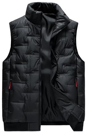 Herren Outdoor Casual Stehkragen Weste Oberbekleidung Westen Winter Warm Wandern Angeln Ärmellose Jacke Mantel,Schwarz,L