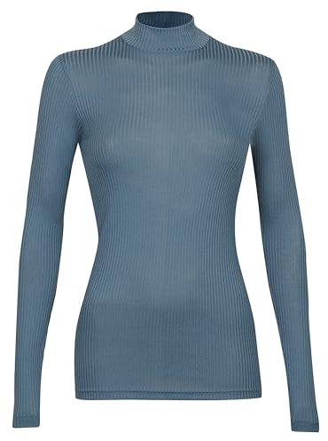 Dilling Merino Langarmshirt Damen Schwarz – Merinowolle Shirt Stehkragen | 100% Bio-Merinowolle, fein geripptes Stehkragen-Langarmshirt für Damen - leichtes Unterhemd für Alltag