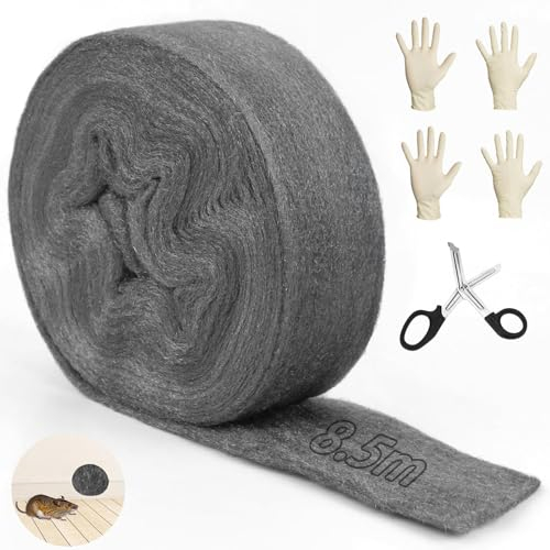 Ziamzra Paille de Fer 8.5M Laine d'Acier 0000 Avec Ciseaux et Gants - Anti Rongeur pour Trous, Fissures, Nettoyage Murs, Polissage