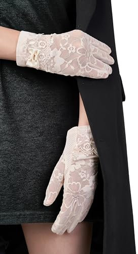 MERSADA Damen Touchscreen-Handschuhe Touch Sommerhandschuhe Brauthandschuhe im Vintage-Look Schleife (beige)