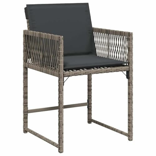 vidaXL Gartenstühle 4 STK., Gartenstuhl mit Kissen, Gartensessel Stuhl für Garten Balkon Terrasse, Sessel Stuhlset Gartenmöbel, Grau Poly Rattan