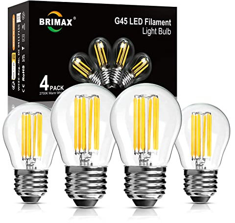 BRIMAX E14 Led Warmweiss, 4w LED Glühbirne (ersetzt 40 Watt), G45 Led Birne Warmsweiß 2700k, 400lm leuchtmittel E14, klar Glass Filament Fadenlampe, 4er Pack nicht dimmbar