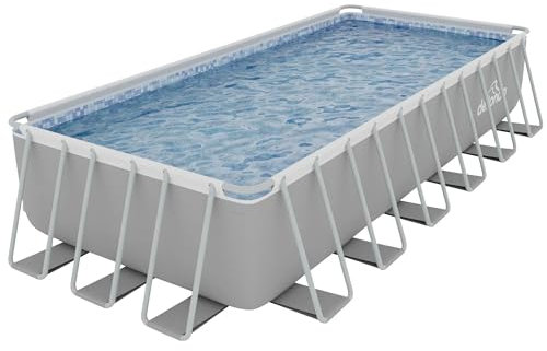 Dellonda 25ft Deluxe Steel Frame Swimming Pool, Rectangular with Step Ladder, Pool and Ground Cover and Filter Sand Pump - DL151