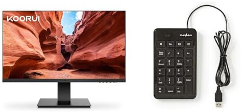 KOORUI 24 Inch FHD Monitor, Ultra-slim Bezels, 75Hz, VA Display, 5ms, Low Blue Light, 75 x 75 mm & Nedis Numeric Keypad Wired with USB Plug, Black