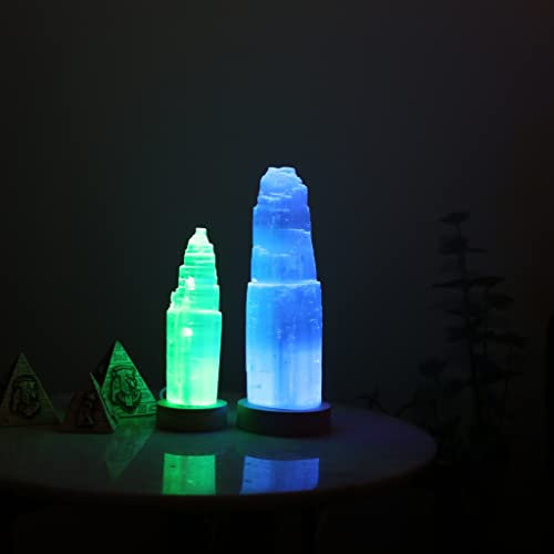 HEIMTEX Selenit-Bergheil kristalle steine lampe – USB-LED-Farbwechsel-Selenitlampe in 3 Größen - 20cm Metaphysischer Selenit-Steinkristallturm, geeignet für Reinigung, Meditation und Heimdekoration