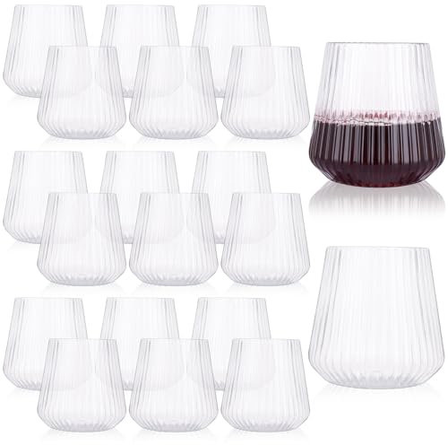 JMIATRY 20 Pcs Plastic Stemless Wine Glasses, 400ml Plastic Wine Glasses Reusable, Clear Shatterproof Wines Glass for Wedding, Party, Picnics, Camping and Pools