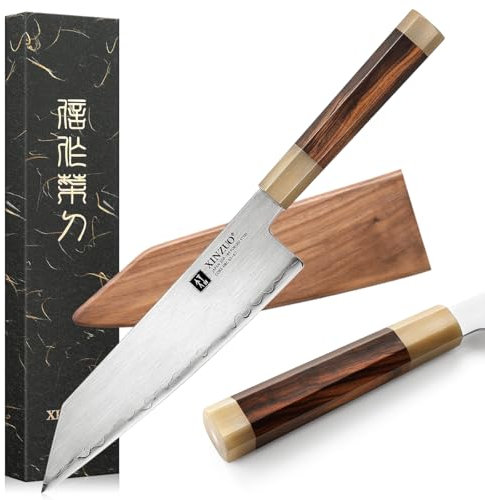 XINZUO 21cm Cuchillo de Cocinero Kiritsuke Acero en Polvo Japonés ZDP-189 Cuchillo de Cocina, Profesional Forjado Cuchillo Chef de Cocina Gyuto -Mango de Desert Ironwood -con Funda Magnética