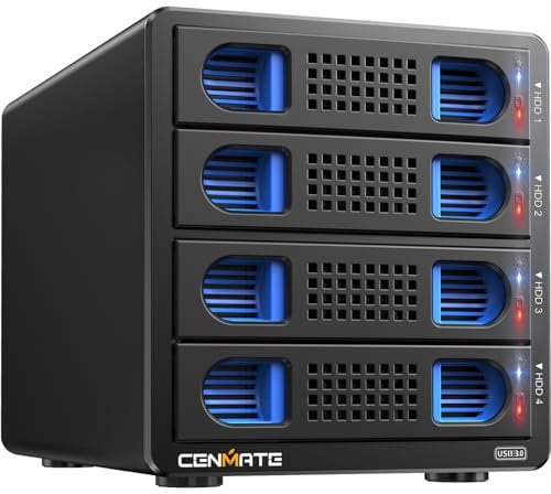 Boîtier de Disque Dur 4 Baies avec Ventilateur de 2,5/3,5 SATA HDD/SSD avec Câble USB A/C 3.0, Boîtier HDD sans Outil, Boîtier de Disque Dur 3.5 Supportant Capacité de 80TB (NO Raid/NAS)