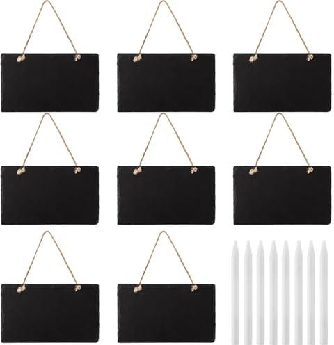 YAYODS 8 Stück Schiefer Kreidetafel zum Aufhängen - 15 x 25 CM Schiefertafel zum Beschriften & Aufhängen - Abwischbare, Wetterfeste Tafel - Kleine Tafeln mit Jutekordel zum Beschriften