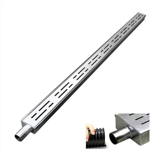 Caniveau Exterieur Tranchée de Drainage pour Gouttière Extérieure Mince avec Embouts/Sortie, Kit de Drainage pour Canal de Drainage Étroit de 1,4/2 /4 Po avec Grille, Auge de Tranchée D'égout de Puit