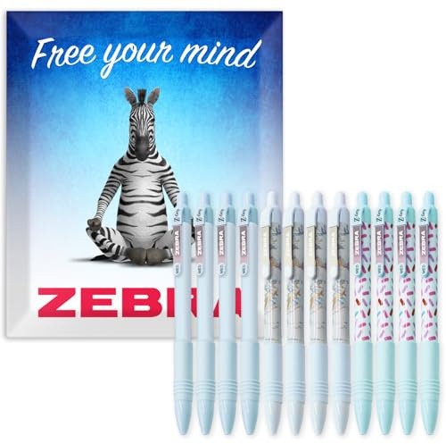 Zebra Pen Z-Grip Smooth Retractable Ballpoint Pens - 1.0mm Medium Nib - Black Ink - Pretty Pastel Blue Barrels - Pack of 12 - In Envelope Gift Packaging