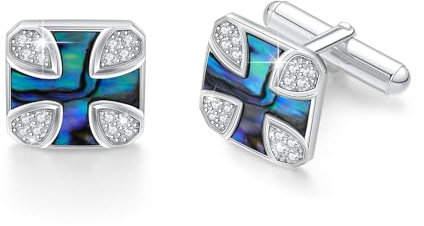 Quadratische Manschettenknöpfe für Herren, 925er Sterlingsilber, Kreuz-Design mit Abalone, Anzug Hemd-Manschettenknöpfe, Schmuck für Vater, Freund 16 mm