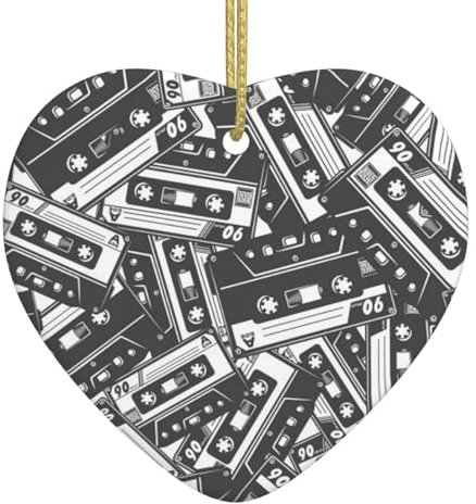 Christbaumkugeln mit Audiotape-Druck, herzförmige Keramik-Weihnachtsschmuck, personalisierte Geschenke für Kinder und Familie