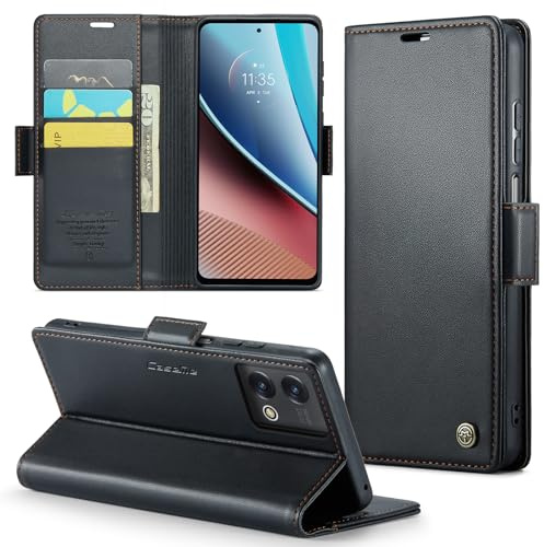 Phernykas Wallet Case for Moto G Stylus 5G 2023, Magnetic Flip | 3 Card Slots, Faux Leather RFID Blocking Card Holder Flip Wallet with Kickstand, Side Magnetic Clasp, Premium Cover,Black
