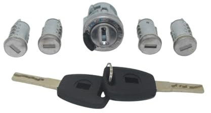 JQUAL Set Completo di 5 Pezzi Cilindro Serratura Porta Baule accensione per Fiat Doblo Cargo Punto Panda con Chiavi a Lama SIP22