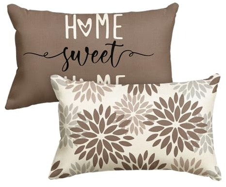 Artoid Mode Khaki Dahlien Blumen Kissenbezüge 2er Set, 30x50 cm Frühling Zierkissenbezug Cushion Cover Couch Wohnzimmer Außenbereich Deko