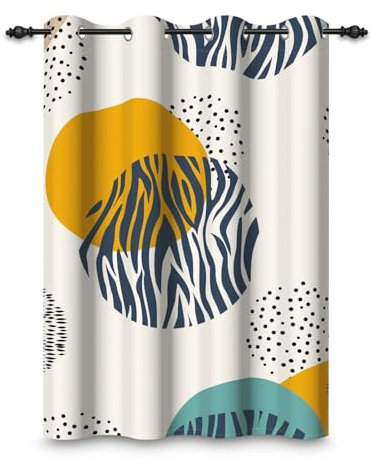 ggaimwf 107x160cm Rideau à œillets Motif Feuilles abstraites Motif Rond coloré Thermiques Oeillets Occultants Rideaux pour fenêtres Salon Chambre Bureau à Domicile,1 Panneau Simple