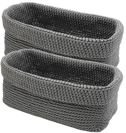 Nexum 2stk Aufbewahrungskorb Bad Häkelkorb 29x15x18.5cm Grau Korb für Gästehandtücher Körbchen Aufbewahrung für Küche, Bad, Regale, Brot, Kosmetik Organizer Box (Grau-L)