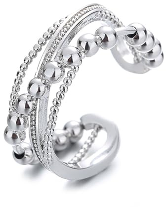 Auriselle Angst Ringe für Damen Verstellbar Angst-Stress-Ringe Open Spinner Perlen mit Überkreuzung Doppelte Lage Line Glänzend Silber Offen Fidget Ringes für Frauen