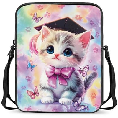 Wnbucioht Crossbody-Tasche für Damen, Reise-Geldbörse, Tragetasche, Mini-Geldbörse, Reißverschluss, Schulterhandtaschen mit verstellbarem Riemen, Kawai Animal Cat Print, Einheitsgröße