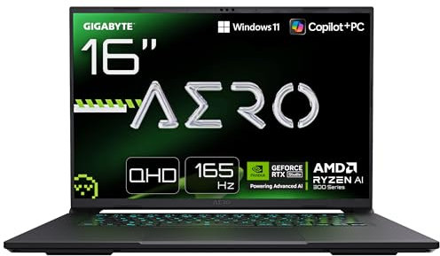 Gigabyte AERO X16 Gaming Laptop - Copilot+ PC, 16, 165Hz WQXGA, Ryzen AI 7 350, RTX 5060, 16GB DDR5 5200MHz, 1TB Gen4 SSD, Windows 11 Home, 2 Year Warranty, Dolby Atmos, AERO X16 1VH93UKC94AH