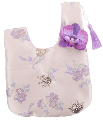 COLLBATH Handgelenktasche Aus Seidigem Mit Blumenquaste Kleine Tragbare Damentasche Im Orientalischen Stil Für Abendveranstaltungen