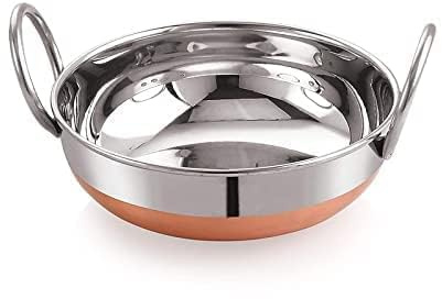 Stainless Steel Copper Bottom Kadai Cooking Wok Copper Karahi 2 Liters/17 cm for Deep Frying/Sauteing/Stir-Fry