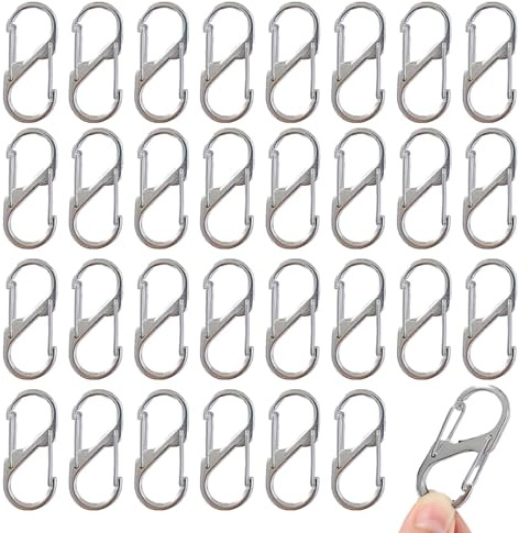30 Stück S Karabiner, Mini Karabinerhaken 32mm Metall Carabiner Klein, Edelstahl Karabinerhaken Schlüssel Karabiner, Doppelkarabiner für Outdoor Camping, Wandern, Reisen und Täglichen Gebrauch(Silber)