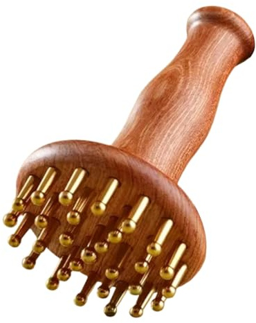 Beavorty Massagebürste Aus Messing Und Holz Für Körpermeridianmassage Haarpflegekamm Mit Sandelholzgriff Meridiandruckbürste Für Entspannung Und Verspannungslösung