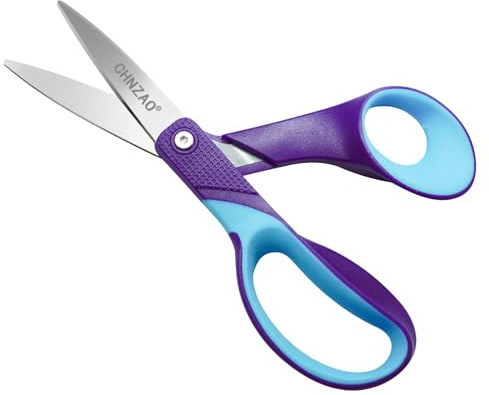 CHNZAO 7 Real Left Handed Scissors,Lefty Scissors Kids,Pointed Tip,Stainless Steel Blade,Soft Comfort Grip Safety Left Handed,Great for Kids Ages 8-12,DIY,Arts,School,Crafting