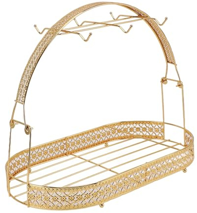 Asixxsix Coffee Cup Holder, Iron Durable Coffee Mug Holder, Mug Drainer Storage Drying Rack Teacup Display Stand with 6 Hooks for Counter Cabinet Table Kitchen Restaurant Office (Gold)