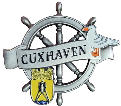 Kühlschrankmagnet Cuxhaven 3D - Steuerrad - Wappen - Möve - Magnet Souvenir Metall