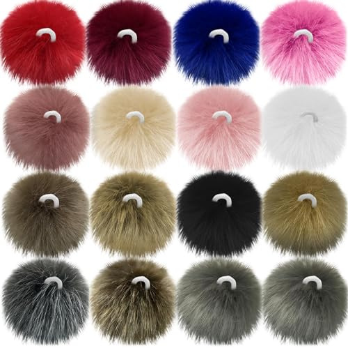 Shwdsy 16 Stück Bommel für Mütze, 10 cm Kunstfell Pompon, Farbenfroh Fellbommel für Mützen, Kunstfell Bommel, Weich und strapazierfähig, für Taschen, Hüte, Accessoires