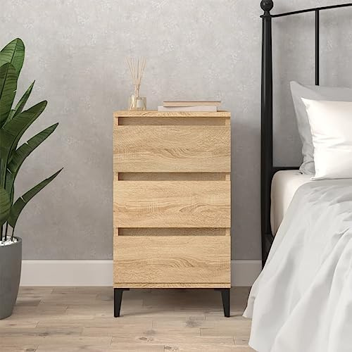 HFXHIJXQ Nachttisch Sonoma-Eiche 40x35x70 cm mit 3 Schubladen Metallgestell Industrial Look Modernes Design Robust und Langlebig für Schlafzimmer Wohnzimmer Büro