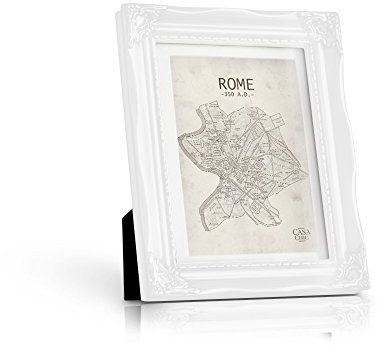 Rococo by Casa Chic - Antik Bilderrahmen 13x18 cm - Glasfront - mit Passepartout für 10x15 Fotos - 3 cm Rahmenbreite - Rococo Baroque Style - Antik Weiß