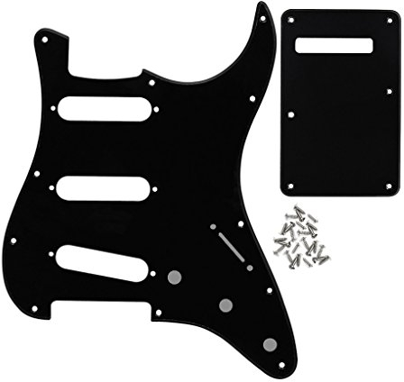 FLEOR Set of Electric Guitar SSS Style Pickguard with Back Plate Mounting Screws for USA/MEX ST Guitar Part,1Ply Black