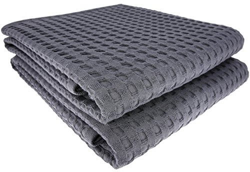 Daloual 2X Duschtuch Badetuch Waffelpiqué 130x70 cm Baumwolle/Liegetuch anthrazit grau