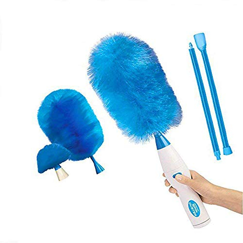 actidust Set completo – Plumero inalámbrica motorizada con 2 cabezales y Sa Pértiga de extensión 45 cm